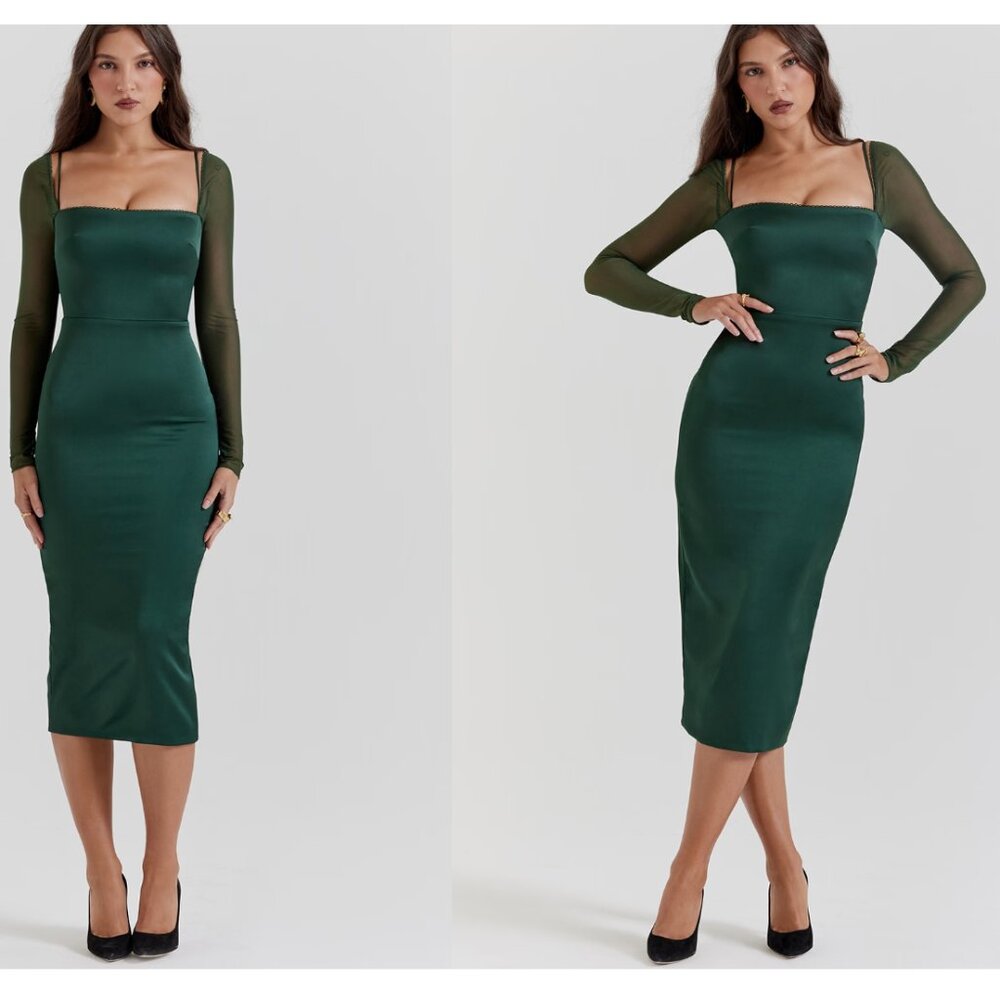 House Of Cb Ellica Emerald Green Midi Dress Size S Nwot $269